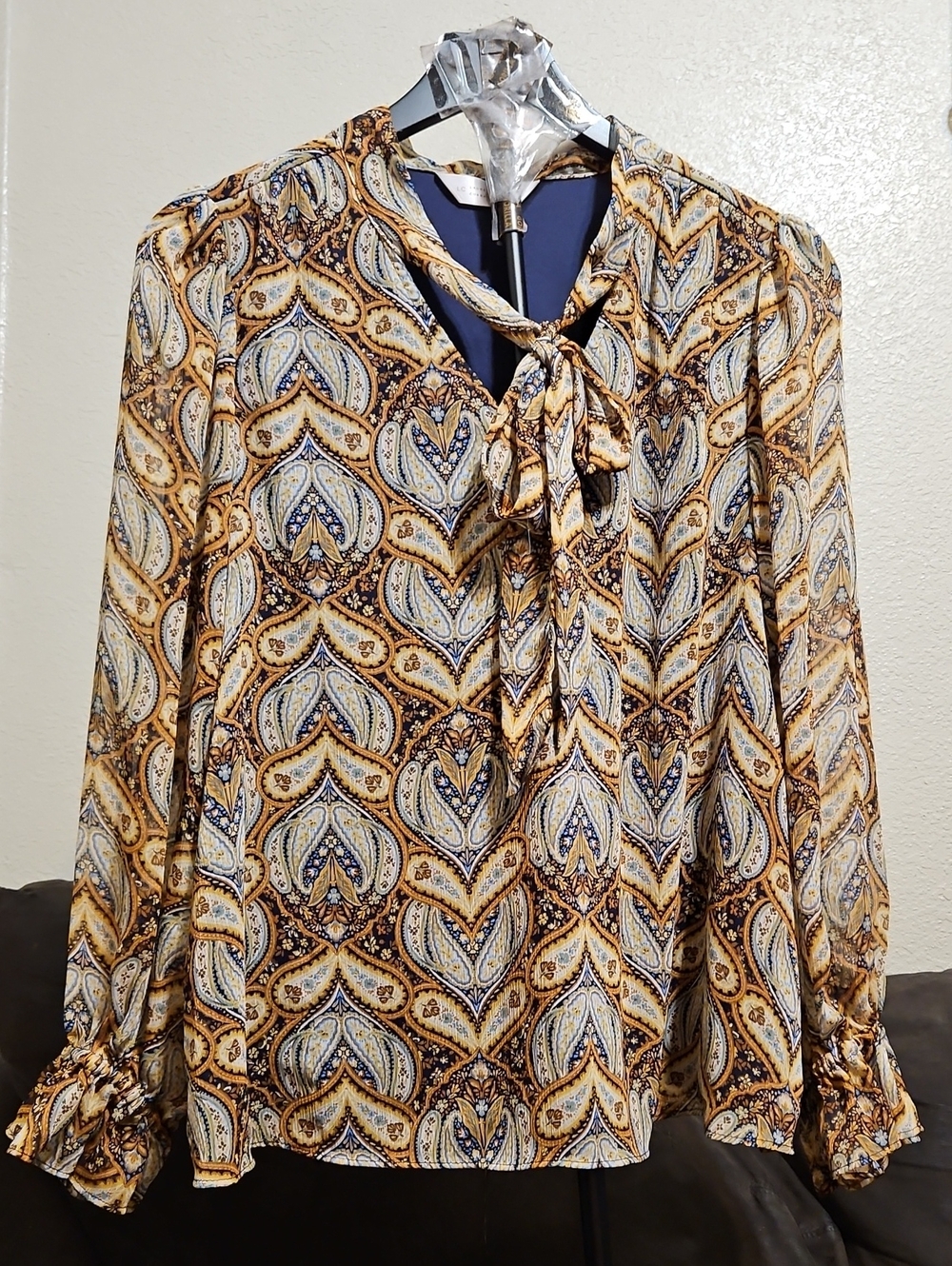 LC Lauren Conrad Yellow Paisley Tie-Neck Blouse